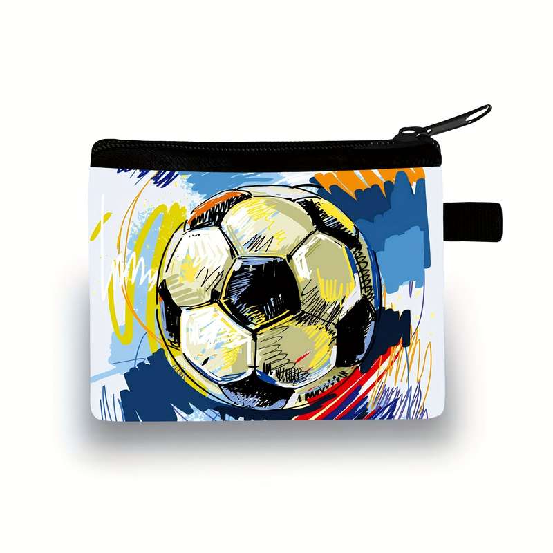 1pc Soccer Ball Graphic Coin Wallet Polyester Zippered Coin Pouch Portable Card Holder for Ages 1