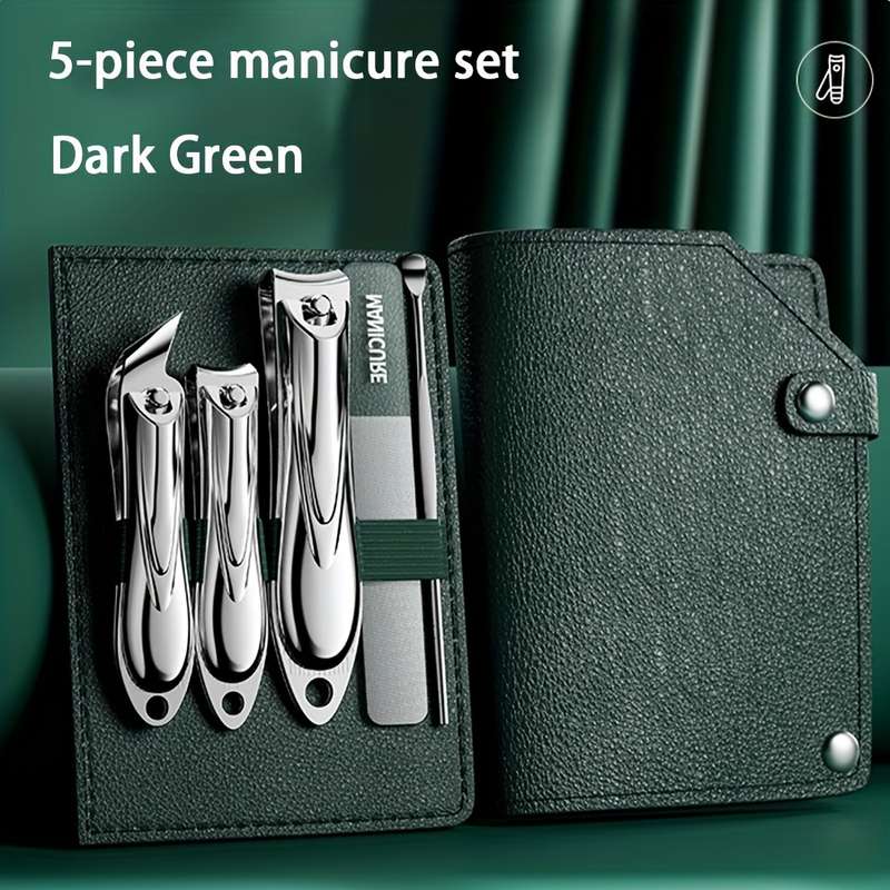 5pcs set Stainless Steel Nail Clipper Set with Nanoscale Glass Nail File Suitable for Thick Nai