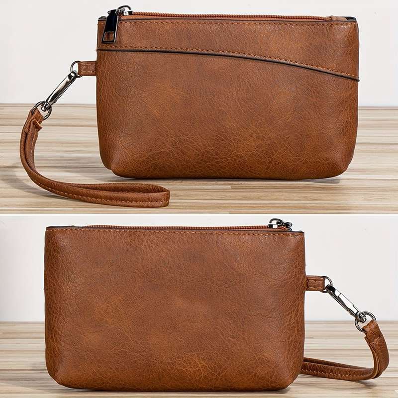 1pc Man'S Retro Style Clutch Bag With Zipper Wristlet Clutch Purse Cell Phone Wallet Handbag W