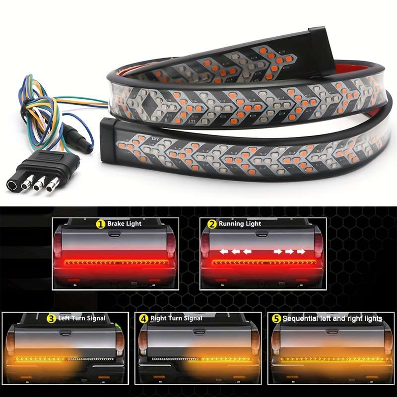 1pc 150cm LED Tailgate Light Bar Strip 12V Flexible Switchback Red Amber Yellow Seque