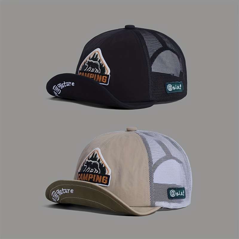 1pc Vintage American Baseball Cap Quick-Dry Mesh Breathable Flat Brim Trucker Hat with "JACQ