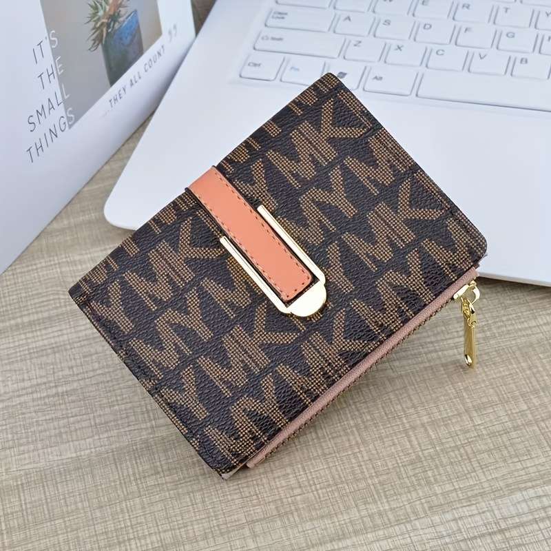 1pc Vintage Style Mini Zip Wallet for Men WomenBlack with "MANA" Print Magnetic Closure ID C
