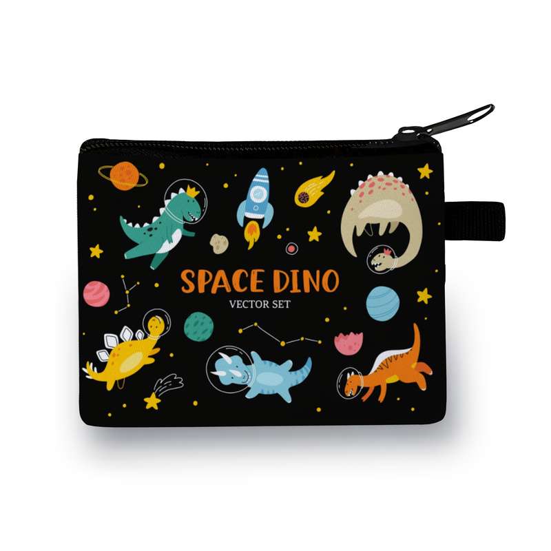 1pc Dinosaur Print Polyester Coin Pouch Casual Style Zipper Wallet with Unlined Storage Bag H