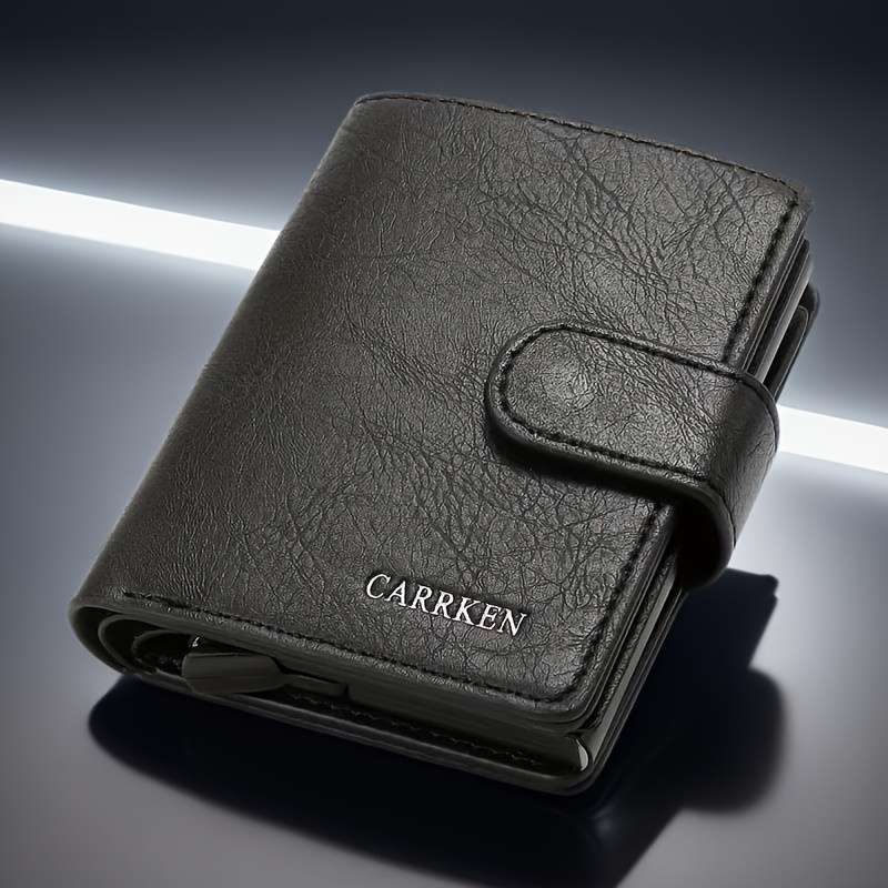 1pc CARKEN Mens Sleek Faux Leather Wallet9-14 Card Slots Zippered Coin Pouch Automatic Card H