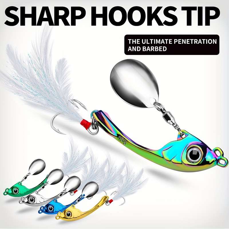 1pc 15g Zinc-coated Golden Fishing Lure With Rotating Shiny Blades And Long-distance VIB Micro-vibr