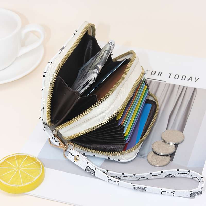 1pc Fashion Heart Print Double Zipper Wallet with Multiple Card Slots Large Capacity Faux Leather