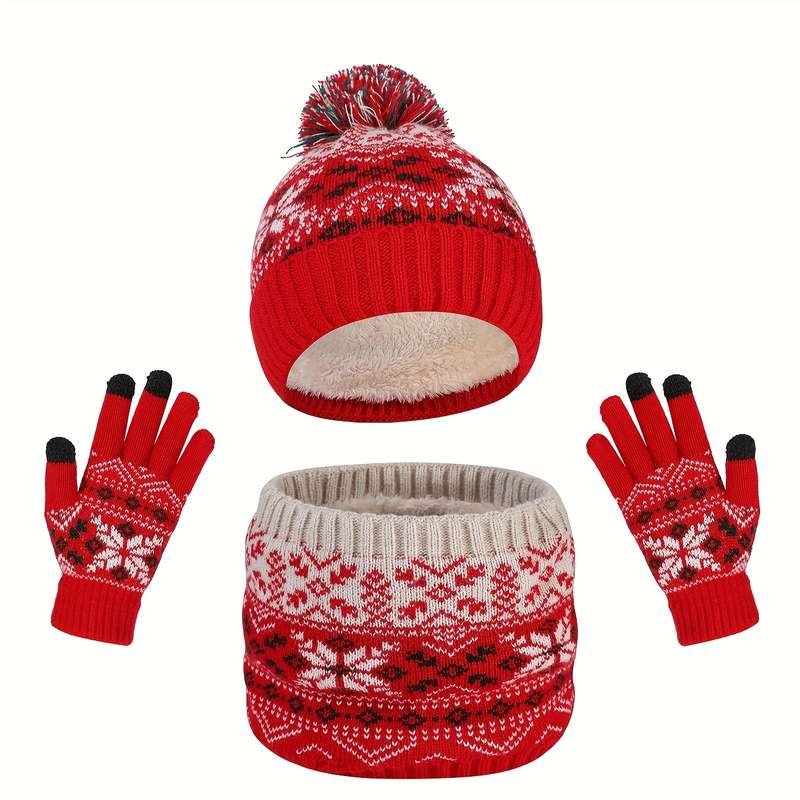 Winter Hat Color Blue And Red Three Piece Set
