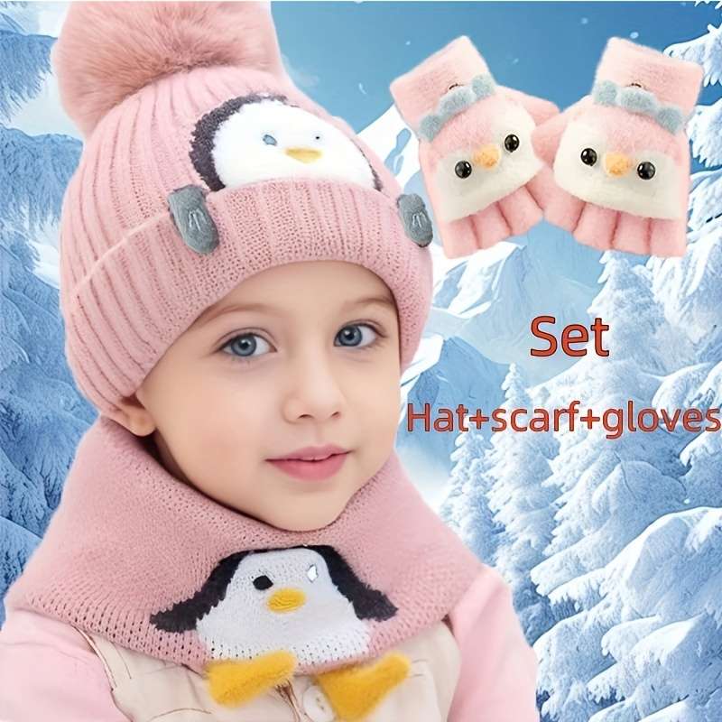 Winter Hat Color Little Penguin  Baby Hat Add Small Scarf Add Gloves    Brown