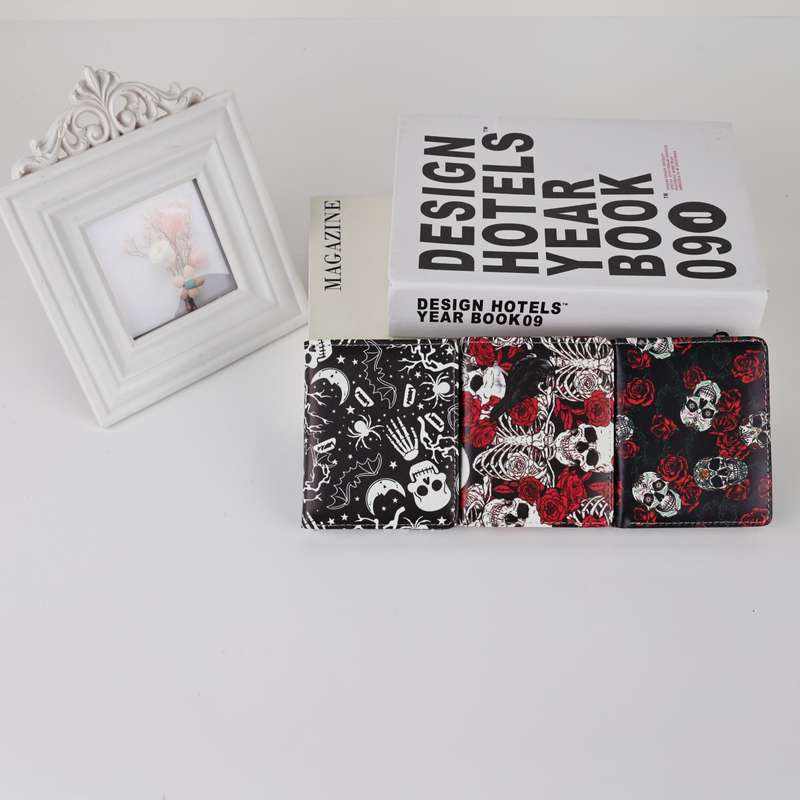 1pc Stylish Retro Skull Rose Compact Wallet for WomenVibrant Pink White Red Durable PU with P