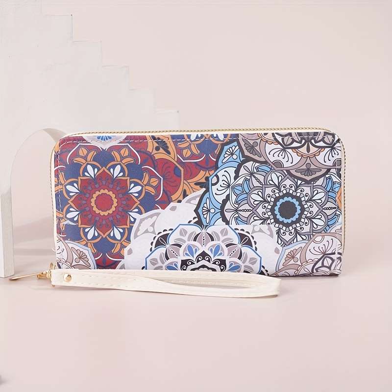 1pc Elegant Floral Pattern Long Wallet for WomenLarge Capacity Zipper Closure with Multiple Card
