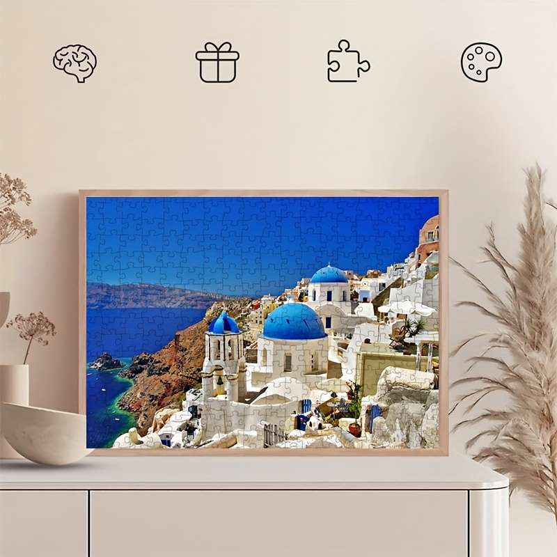 1000 Pieces 38x26cm Mini Santorini Aegean Sea Jigsaw Puzzle For Adults