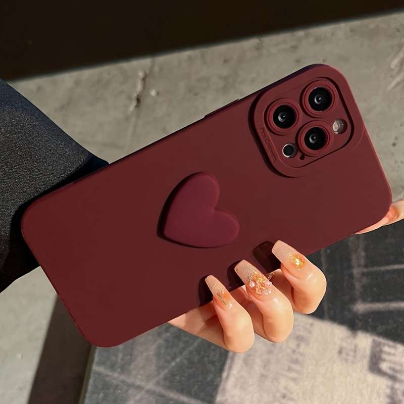 1Pc Burgundy For iPhone 14 Plus 3D Liefde Wijnrood Phone Case