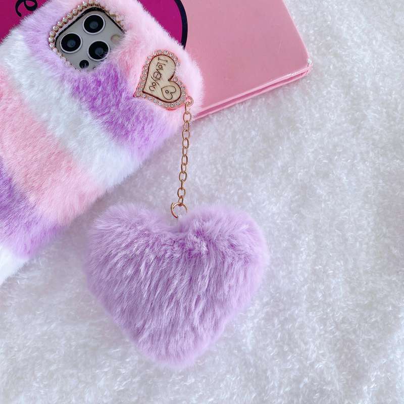1Pc Mixed Color For iPhone 7 Plus 8 Plus Plush Heart Pendant Phone Case