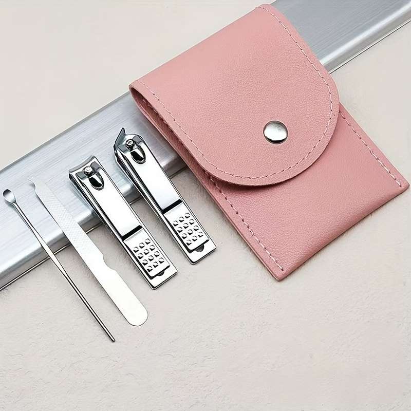 4pcs Professional Travel Colorful Nail Clippers Manicure Set with Leather Bag Stainless Steel N