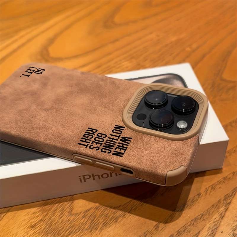 1pc Brown For iPhone 16 Plus Stylish Black Suede Case
