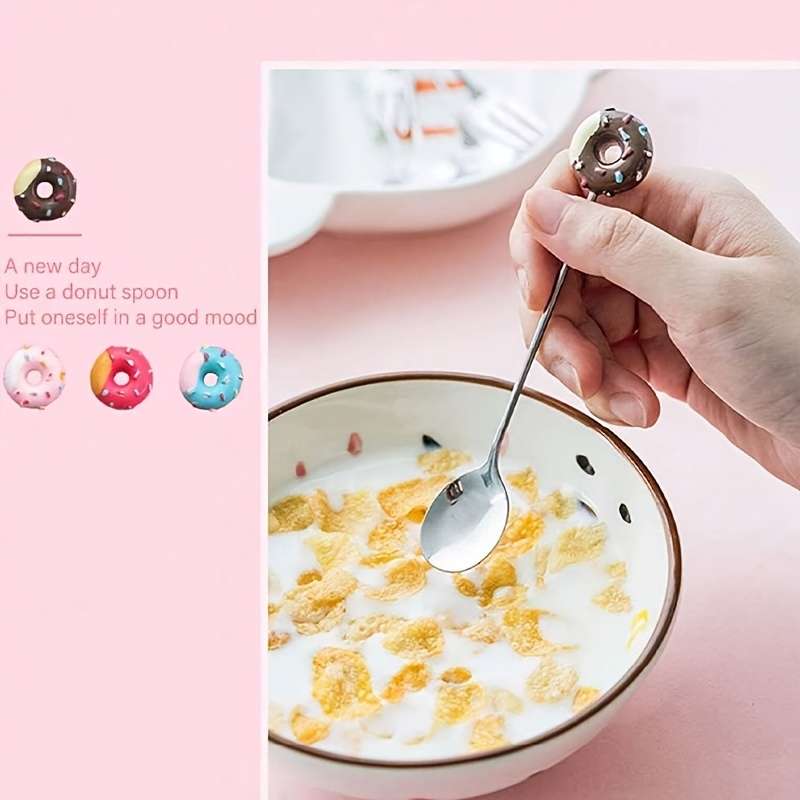 4pcs Donut stainless steel spoon coffee spoon dessert spoon ice cream spoon suitable for pa