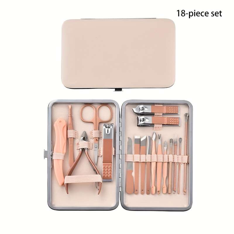 18pcs Stainless Steel Nail Clipper Set Modern Design with Straight Edge Blades Includes Stor