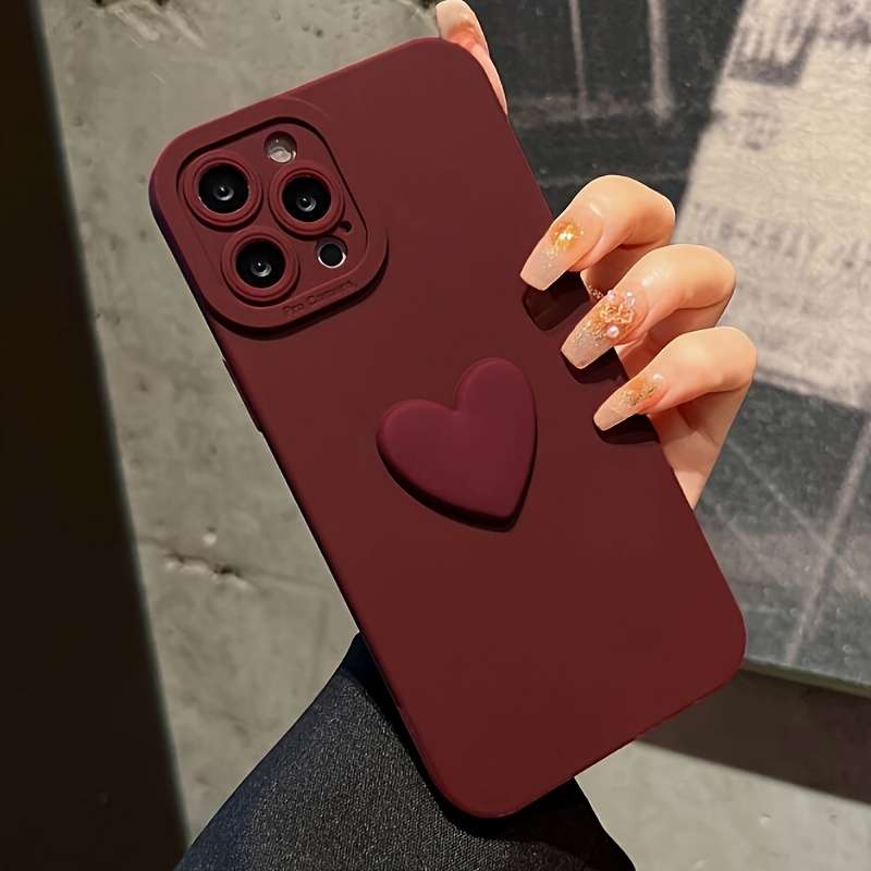 1Pc Burgundy For iPhone 14 Plus 3D Liefde Wijnrood Phone Case