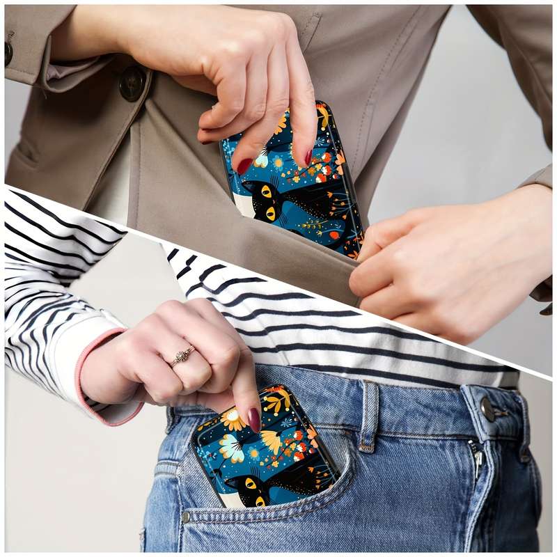 1pc Compact RFID-Blocking Cat Pattern Aluminum WalletColorful Floral and Starry Night Design Me