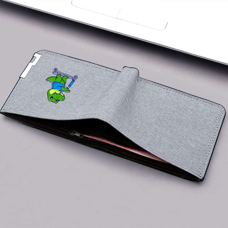 1pc Dinosaur Skateboard Design Canvas WalletCompact Lightweight Multi-Slot Bifold with Sn