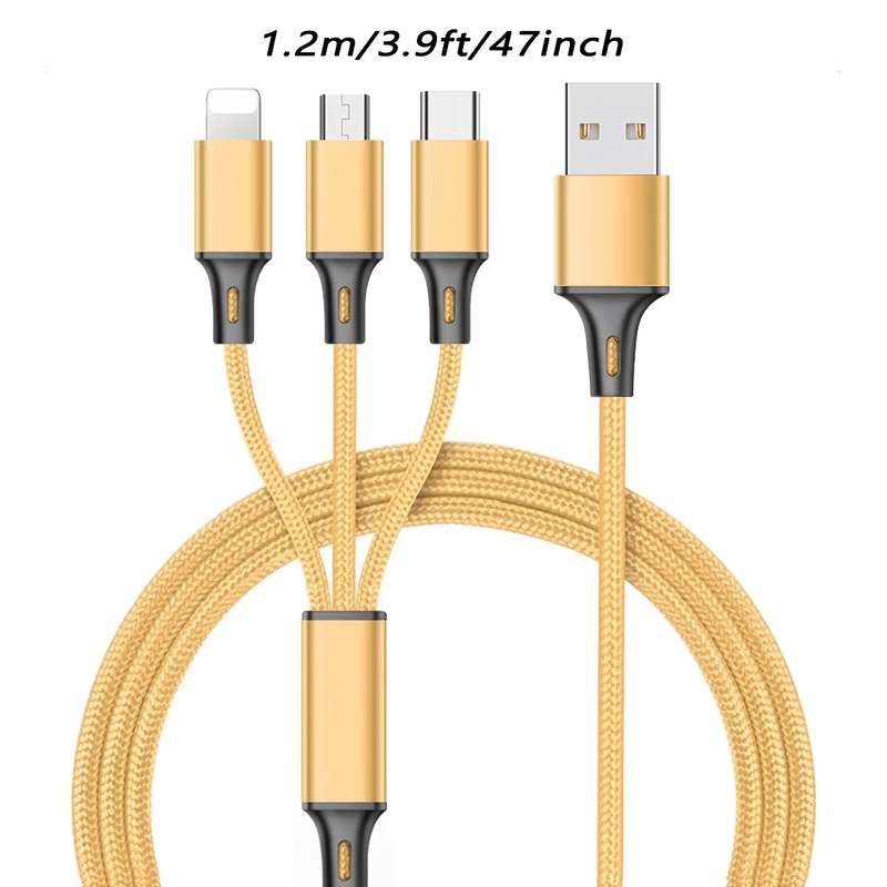 1pc Multi USB Charger Cable 3in 1 Charging Cable Nylon Braided Universal USB Charging Cord with