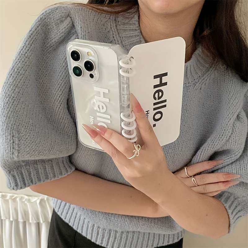 1Pc White For iPhone 16 Plus English Flip Notebook Style Phone Case