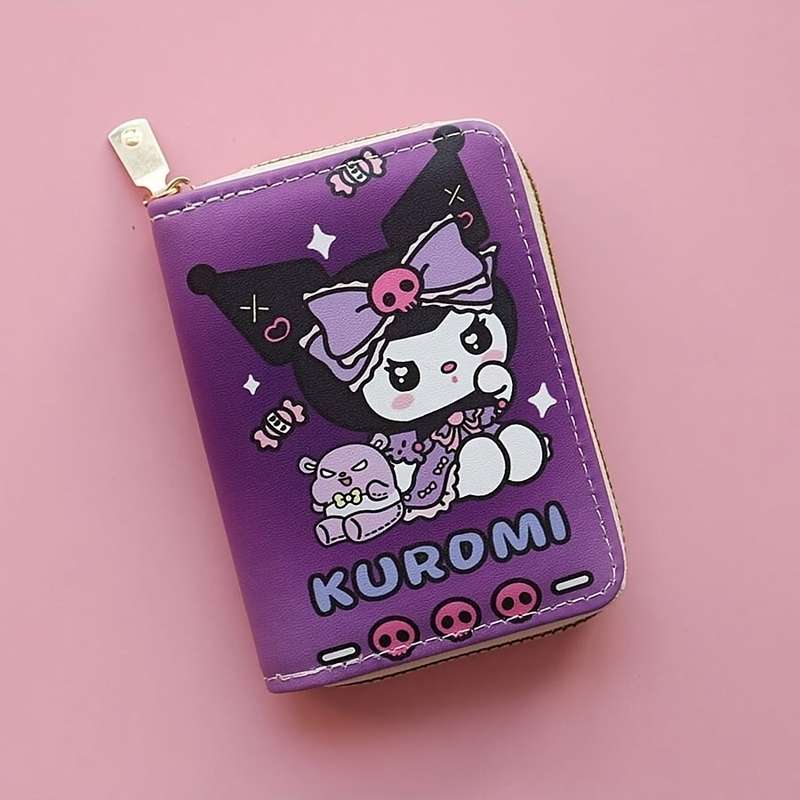 1pc For Kuromi Cartoon Character Faux Leather Wallet Casual Style Zippered Bi-fold with Slip Pock