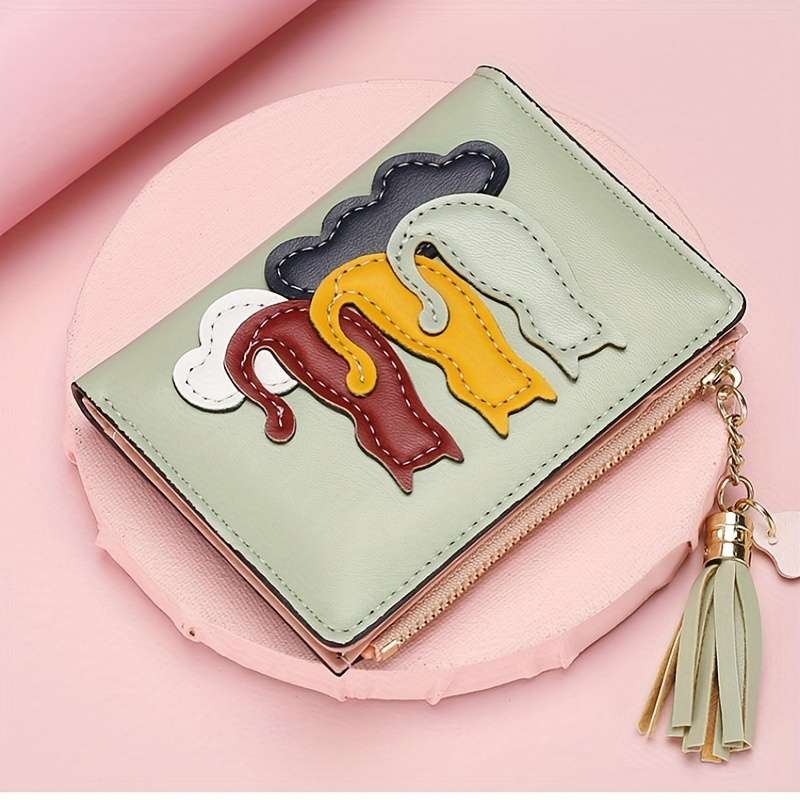1pc Colorful Patterned Mini Wallet Stylish Coin Purse Multi-Card Slot Wallet with Keychain And Ch