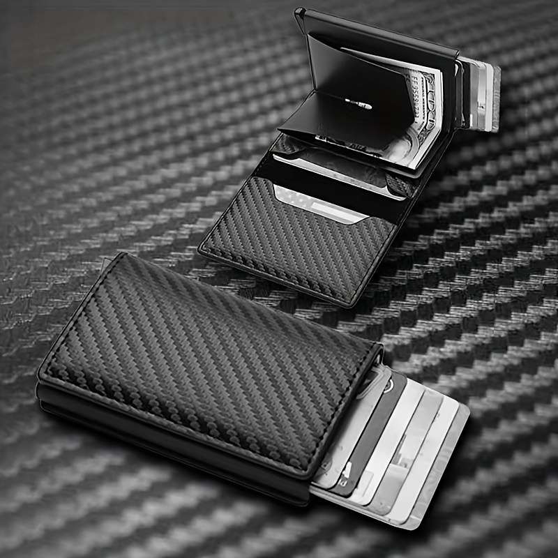 Sleek Aluminum Alloy RFID Blocking Card HolderSlim Lightweight Design with Secure Black Faux Lea