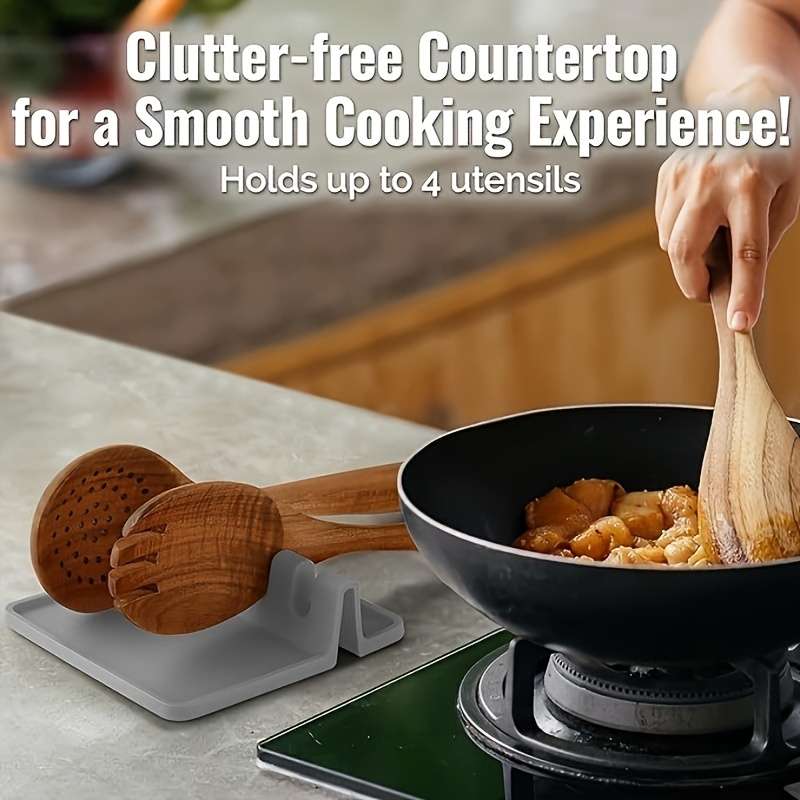2pcs Kitchen Silicone Utensil Holder Durable Spoon Rest with Drip Mat Heat-Resistant Spoon