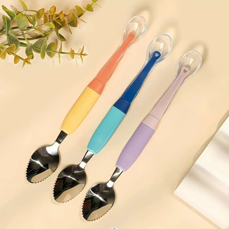 1pc 2in1 Youngsters Feeding Spoon Silicone Stainless Steel Perfect for Youngsters Youngs