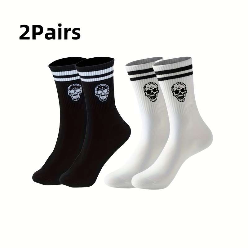 2 Pairs Black And White One Size High Elastic Socks