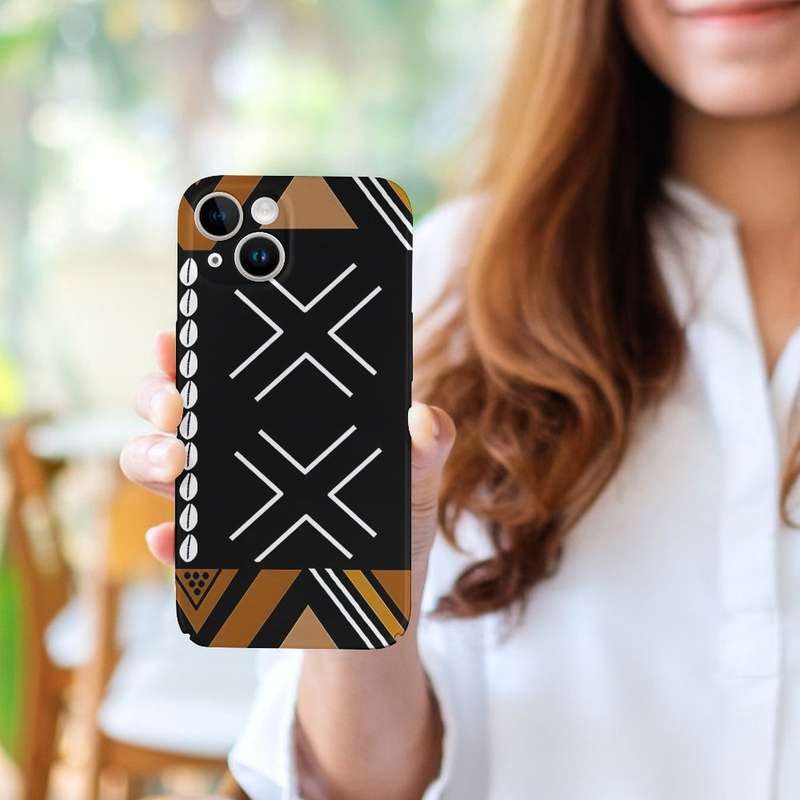 1Pc White For iPhone 15 Plus African Mud Cloth Phone Case