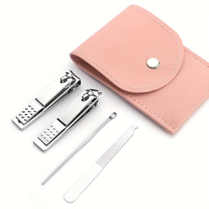 4pcs Professional Travel Colorful Nail Clippers Manicure Set with Leather Bag Stainless Steel N