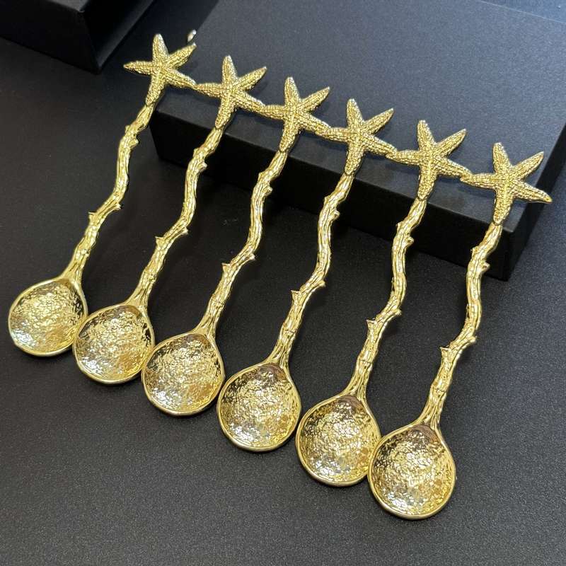 6pcs Small Spoons With Golden Starfish Design Perfect Dessert Utensils For Beach Weddings P