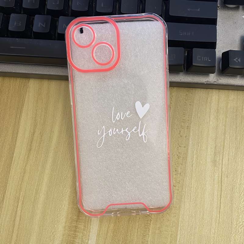 1Pc Pink Red Color For iPhone 15 Always Love Yourself Phone Case