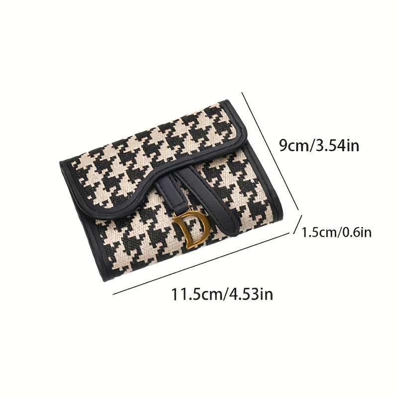1pc Elegant Check Pattern D Letter Design Card HolderStylish Short Wallet for Women and Girls M