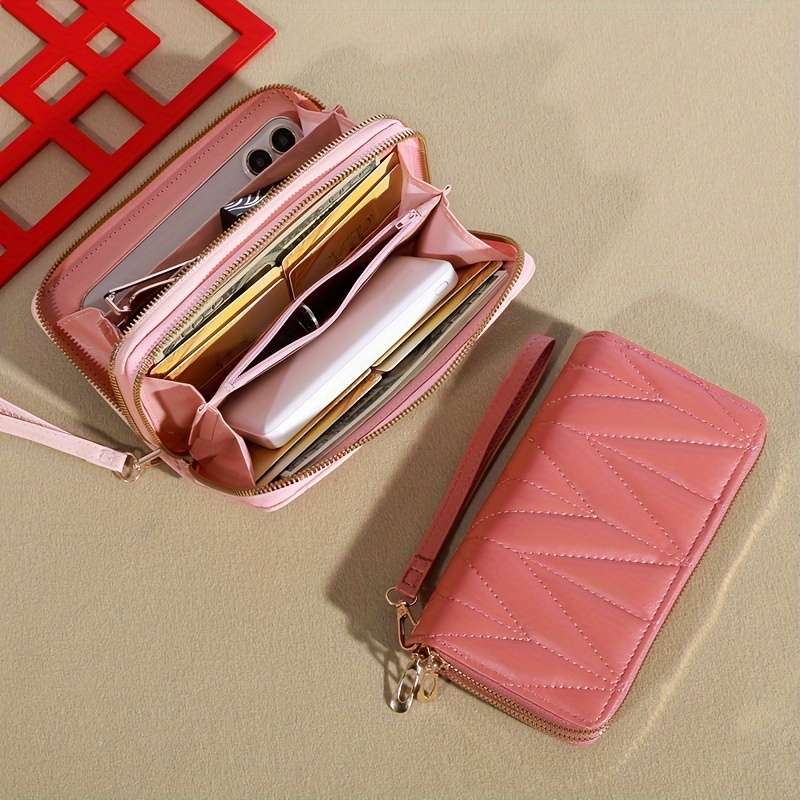 1pc Women'S Fashion Long Wallet with Dual ZipperClassic Style Card Holder Coin Pouch Casual