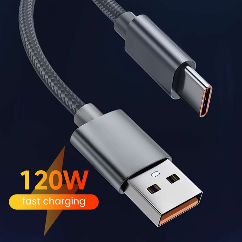 1pc 120W 6A Fast Charging USB Type C Cable 100cm 36V Max Voltage Round Plastic Matte Finish
