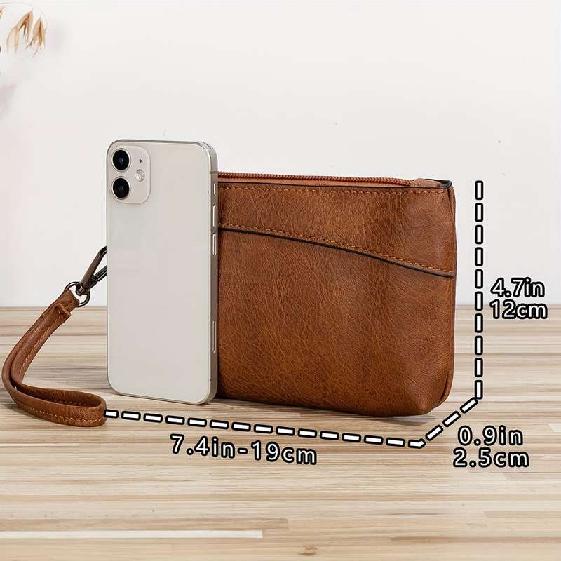 1pc Man'S Retro Style Clutch Bag With Zipper Wristlet Clutch Purse Cell Phone Wallet Handbag W
