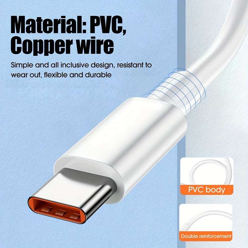 1pc Type-C Data Cable 100cm Round PVC USB Charging Matte Finish 6A Fast Charging 36V >80