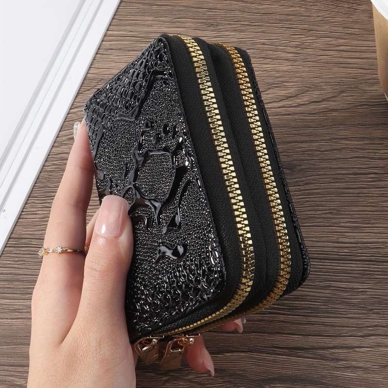 1pc Women'S Minimalist Nylon Short Wallet Solid Color Coin Purse with Zipper Closure Lightweight