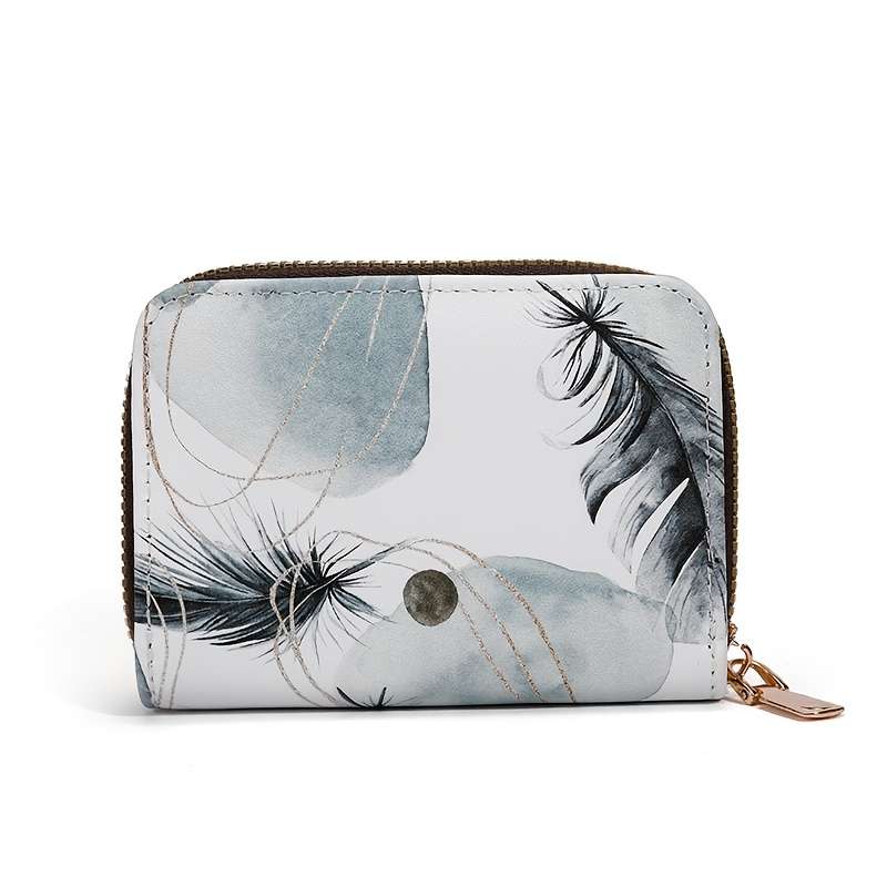 1pc Vintage Floral Print Card Holder Organizer for Women11-Slot Zipper Closure Wallet with Golde
