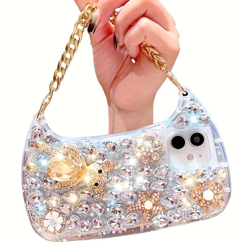 1Pc Light Gold For iPhone XR Luxury Wrist Chain Bag Phone Case
