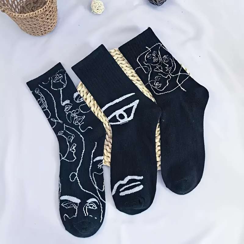 3 Pairs Black Mix One Size High Elastic Socks