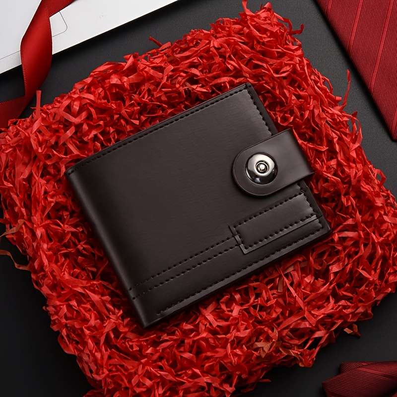 1pc Sleek Faux Leather Boys' Wallet with Magnetic Snap Closure Stylish Brown Billfold for Travel