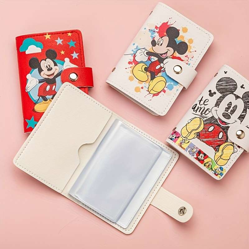 1pc Mickey Mouse Cartoon WalletCompact ID Card Holder with Buckle Closure Colorful Design Ha