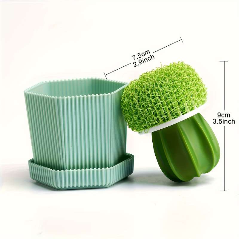2pcs set Cactus Dish Brushes with Drain Tray Soft Bristle Non-Electric Kitchen Scrubbers for