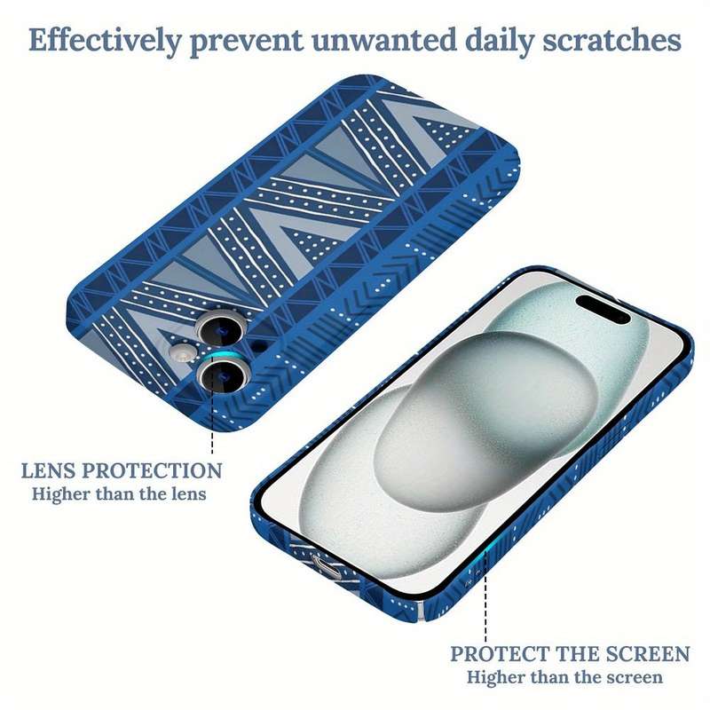 1Pc White For iPhone 15 Pro Max African Indigo Blue Mud Cloth Phone Case