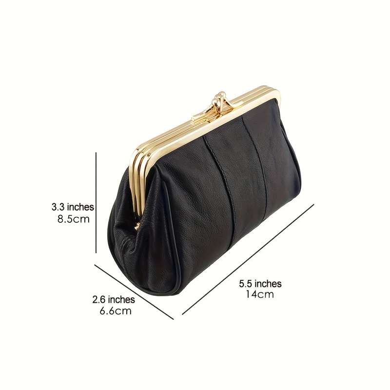 1pc Small Elegant Leather Coin Purse Elegant Ladies Leather Clutch Coin Purse with Kiss Lock Fur
